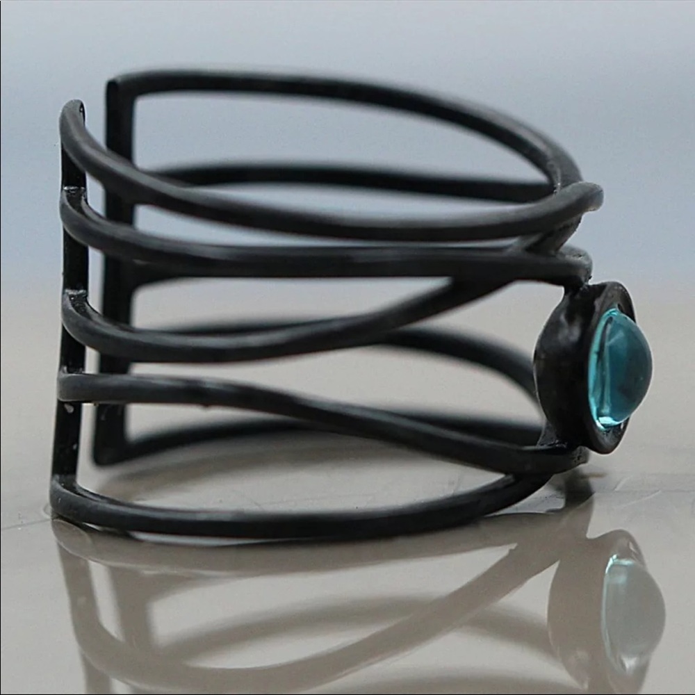 New Unisex Moonstone Ring Boho 14KT Black Gold - Picture 4 of 5